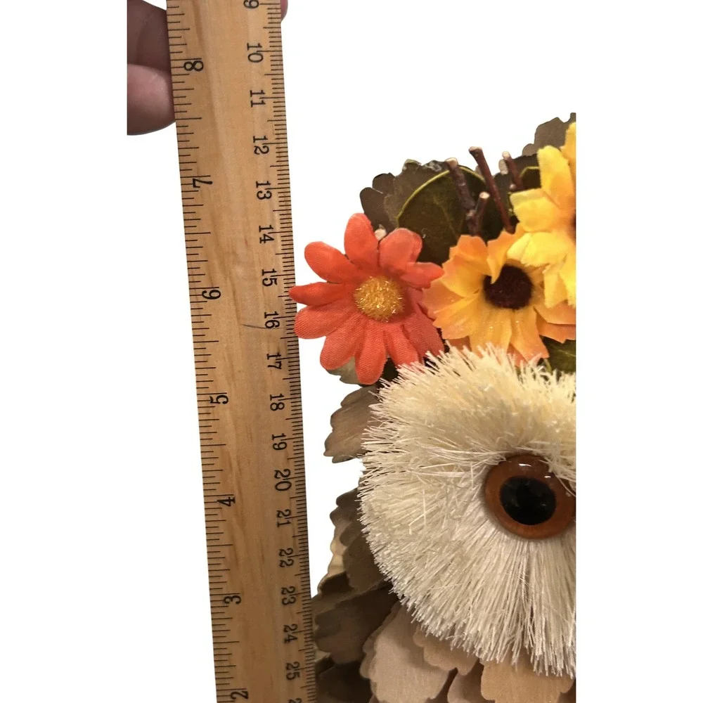 Handmade Rustic Wood Shaving Owl Figurine with Floral Crown Fall Decor 7